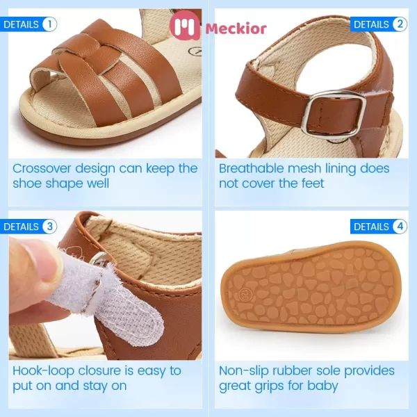Meckior Baby Toddler Infant Girls PU Leather Soft Open Toe Summer Sandals Flower Princess Flat ShoesB21Brown