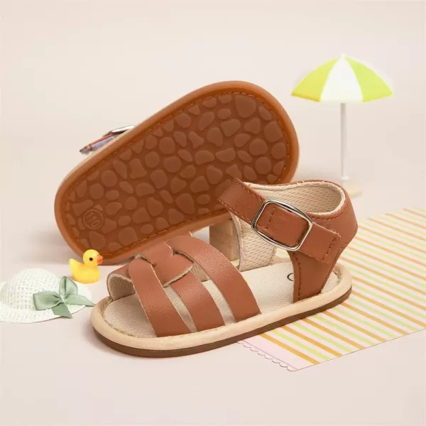 Meckior Baby Toddler Infant Girls PU Leather Soft Open Toe Summer Sandals Flower Princess Flat ShoesB21Brown