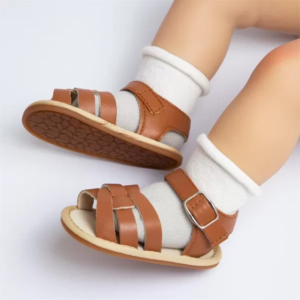 Meckior Baby Toddler Infant Girls PU Leather Soft Open Toe Summer Sandals Flower Princess Flat ShoesB21Brown