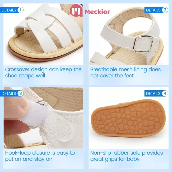 Meckior Baby Toddler Infant Girls PU Leather Soft Open Toe Summer Sandals Flower Princess Flat ShoesB21White