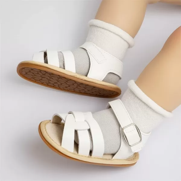 Meckior Baby Toddler Infant Girls PU Leather Soft Open Toe Summer Sandals Flower Princess Flat ShoesB21White
