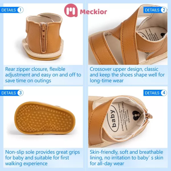 Meckior Baby Toddler Infant Girls PU Leather Soft Open Toe Summer Sandals Flower Princess Flat ShoesBBrown