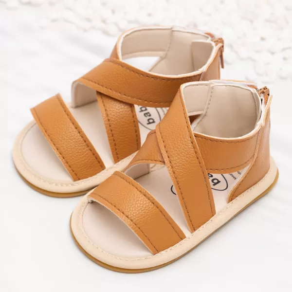 Meckior Baby Toddler Infant Girls PU Leather Soft Open Toe Summer Sandals Flower Princess Flat ShoesBBrown