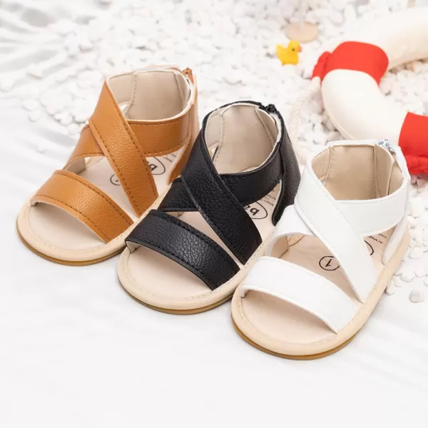 Meckior Baby Toddler Infant Girls PU Leather Soft Open Toe Summer Sandals Flower Princess Flat ShoesBBrown
