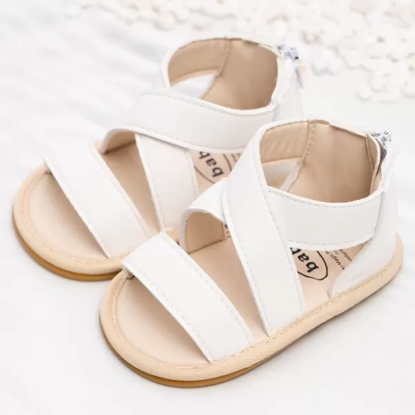 Meckior Baby Toddler Infant Girls PU Leather Soft Open Toe Summer Sandals Flower Princess Flat ShoesBWhite