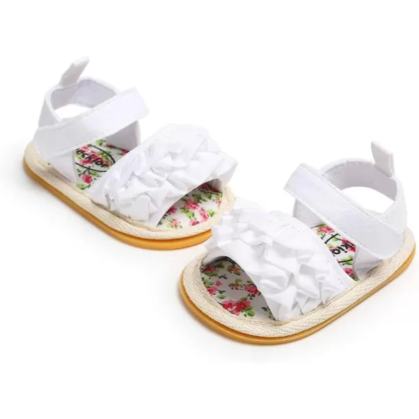Meckior Baby Toddler Infant Girls PU Leather Soft Open Toe Summer Sandals Flower Princess Flat ShoesD01White