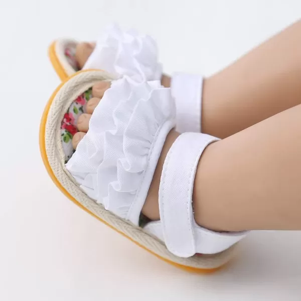 Meckior Baby Toddler Infant Girls PU Leather Soft Open Toe Summer Sandals Flower Princess Flat ShoesD01White