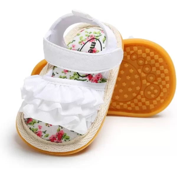 Meckior Baby Toddler Infant Girls PU Leather Soft Open Toe Summer Sandals Flower Princess Flat ShoesD01White