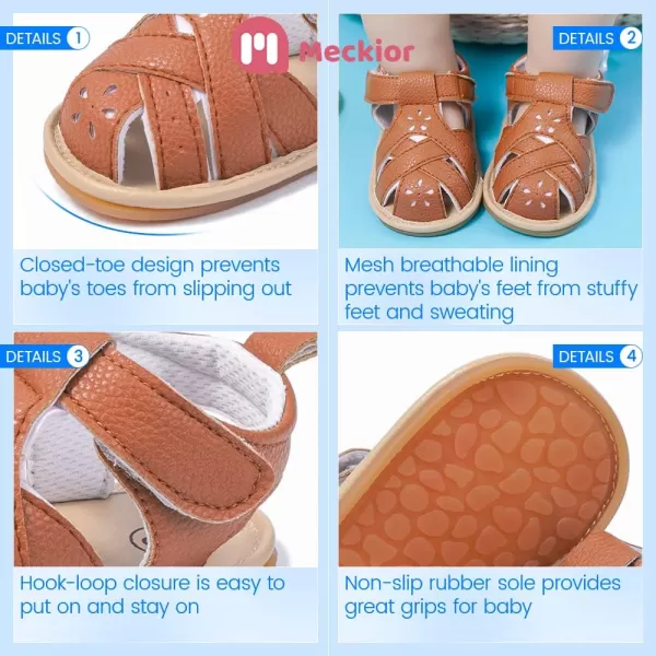 Meckior Baby Toddler Infant Girls PU Leather Soft Open Toe Summer Sandals Flower Princess Flat ShoesZ01Brown