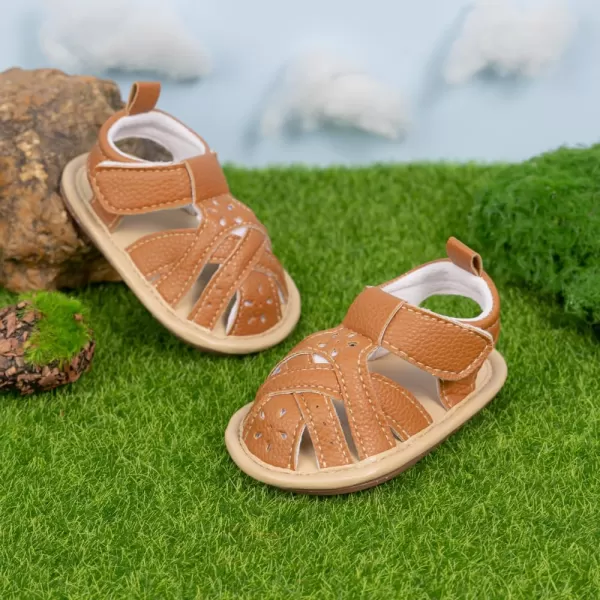 Meckior Baby Toddler Infant Girls PU Leather Soft Open Toe Summer Sandals Flower Princess Flat ShoesZ01Brown