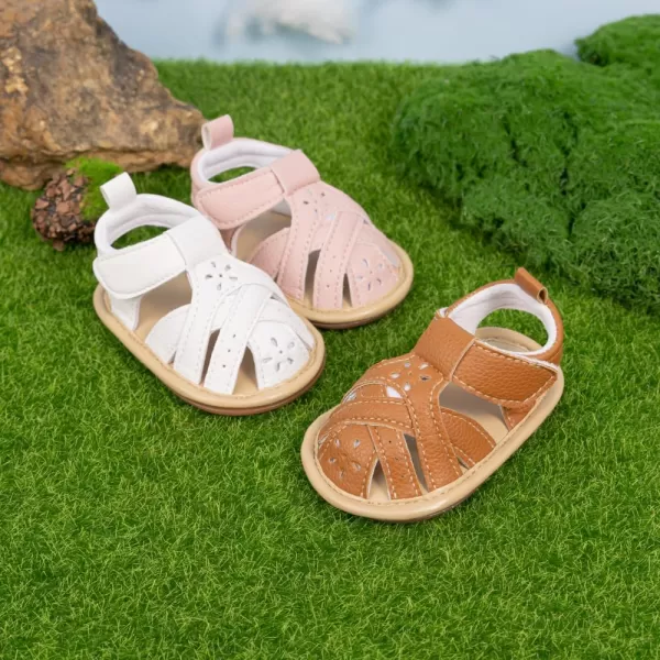 Meckior Baby Toddler Infant Girls PU Leather Soft Open Toe Summer Sandals Flower Princess Flat ShoesZ01Brown