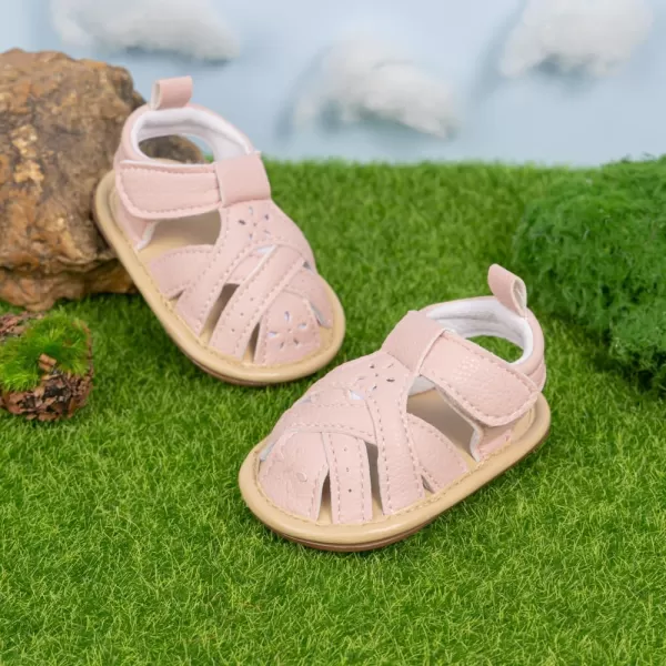 Meckior Baby Toddler Infant Girls PU Leather Soft Open Toe Summer Sandals Flower Princess Flat ShoesZ01Pink