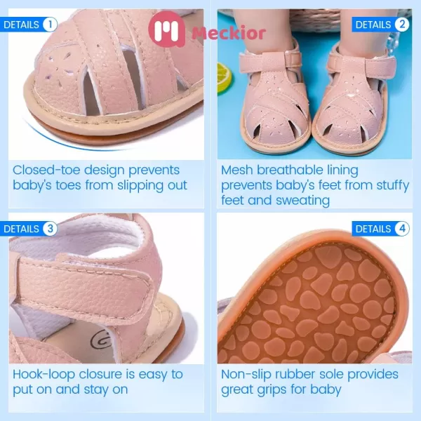Meckior Baby Toddler Infant Girls PU Leather Soft Open Toe Summer Sandals Flower Princess Flat ShoesZ01Pink