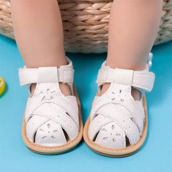 Meckior Baby Toddler Infant Girls PU Leather Soft Open Toe Summer Sandals Flower Princess Flat ShoesZ01White