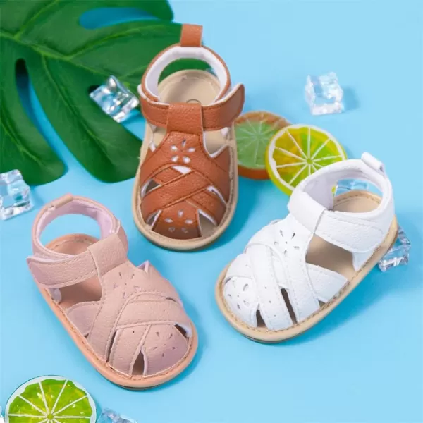 Meckior Baby Toddler Infant Girls PU Leather Soft Open Toe Summer Sandals Flower Princess Flat ShoesZ01White