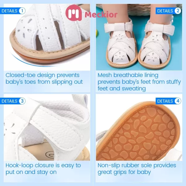 Meckior Baby Toddler Infant Girls PU Leather Soft Open Toe Summer Sandals Flower Princess Flat ShoesZ01White