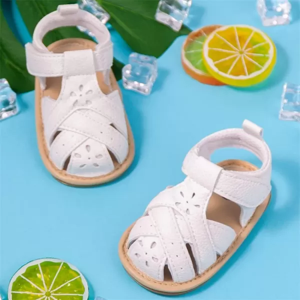 Meckior Baby Toddler Infant Girls PU Leather Soft Open Toe Summer Sandals Flower Princess Flat ShoesZ01White