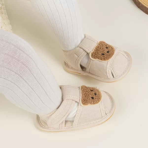Meckior Baby Toddler Infant Girls PU Leather Soft Open Toe Summer Sandals Flower Princess Flat ShoesZ12Beige With Bear