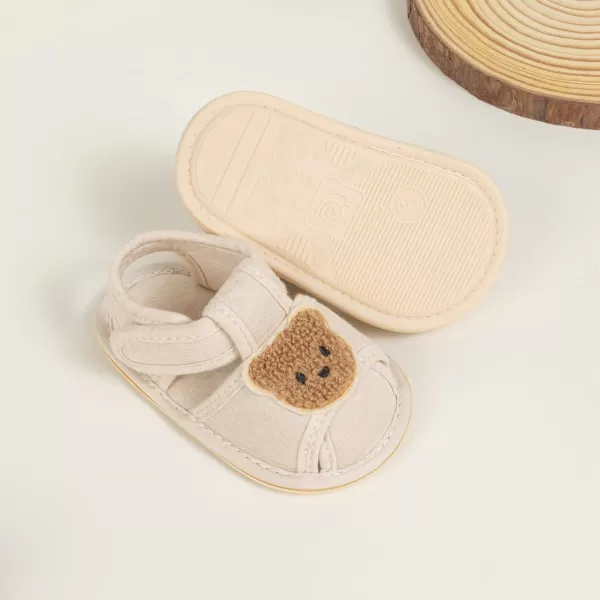 Meckior Baby Toddler Infant Girls PU Leather Soft Open Toe Summer Sandals Flower Princess Flat ShoesZ12Beige With Bear
