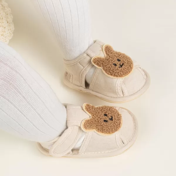 Meckior Baby Toddler Infant Girls PU Leather Soft Open Toe Summer Sandals Flower Princess Flat ShoesZ12Beige With Rabbit