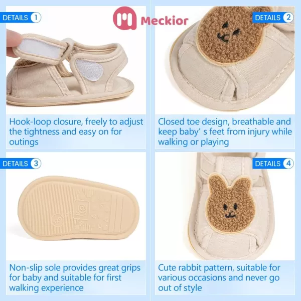 Meckior Baby Toddler Infant Girls PU Leather Soft Open Toe Summer Sandals Flower Princess Flat ShoesZ12Beige With Rabbit
