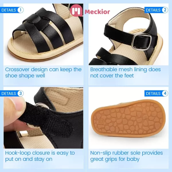 Meckior Baby Toddler Infant Girls PU Leather Soft Open Toe Summer Sandals Flower Princess Flat ShoesZ14Black