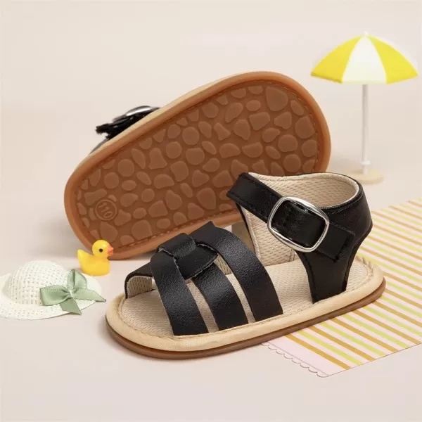 Meckior Baby Toddler Infant Girls PU Leather Soft Open Toe Summer Sandals Flower Princess Flat ShoesZ14Black