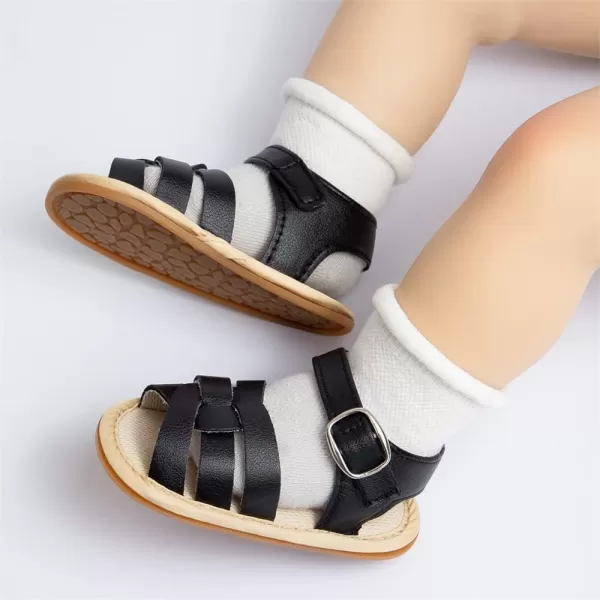 Meckior Baby Toddler Infant Girls PU Leather Soft Open Toe Summer Sandals Flower Princess Flat ShoesZ14Black