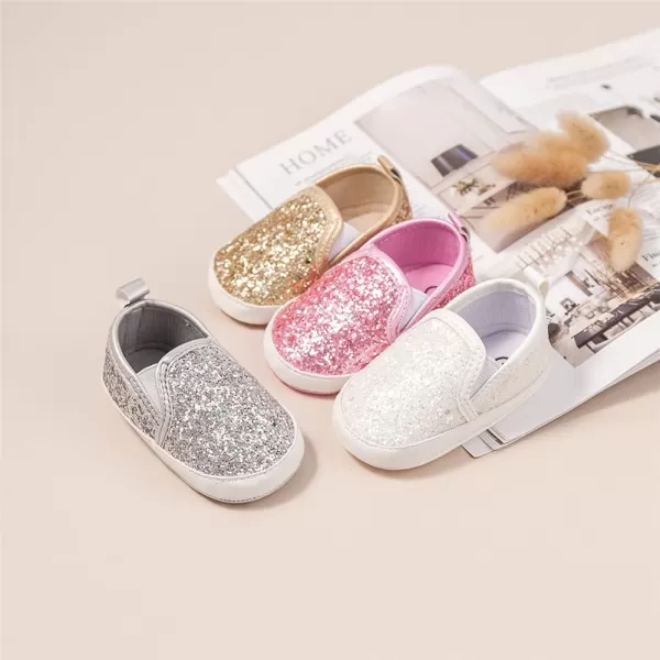 Meckior Infant Baby Girls Boys Canvas Shoes Soft Sole Toddler Slip On Newborn Crib Moccasins Casual Sneaker Austin Boys Flat Lazy Loafers First Walkers Skate ShoeA02Sequin Gold