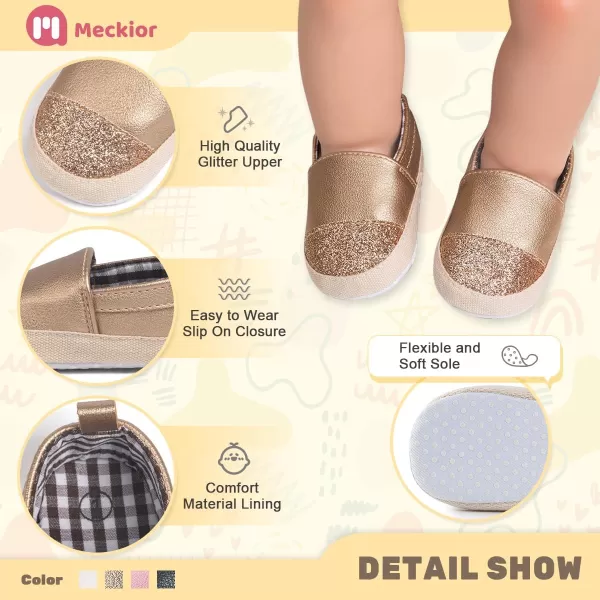 Meckior Infant Baby Girls Boys Canvas Shoes Soft Sole Toddler Slip On Newborn Crib Moccasins Casual Sneaker Austin Boys Flat Lazy Loafers First Walkers Skate ShoeG01Gold