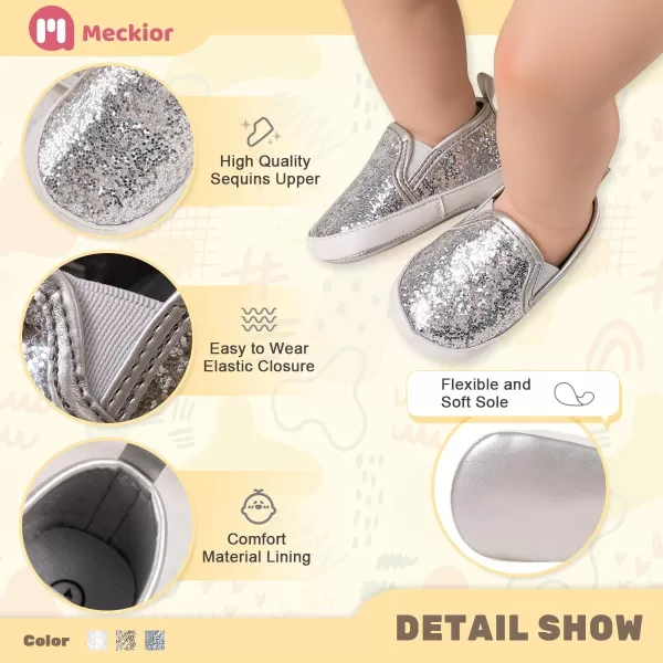 Meckior Infant Baby Girls Boys Canvas Shoes Soft Sole Toddler Slip On Newborn Crib Moccasins Casual Sneaker Austin Boys Flat Lazy Loafers First Walkers Skate ShoeA02Sequin Silver