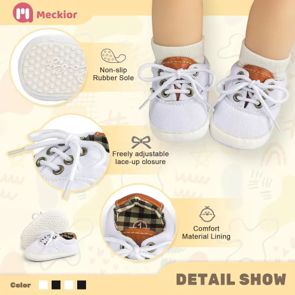 Meckior Infant Baby Girls Boys Canvas Shoes Soft Sole Toddler Slip On Newborn Crib Moccasins Casual Sneaker Austin Boys Flat Lazy Loafers First Walkers Skate ShoeB10White With Rubber Sole