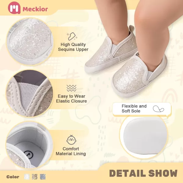 Meckior Infant Baby Girls Boys Canvas Shoes Soft Sole Toddler Slip On Newborn Crib Moccasins Casual Sneaker Austin Boys Flat Lazy Loafers First Walkers Skate ShoeA01Sequin White