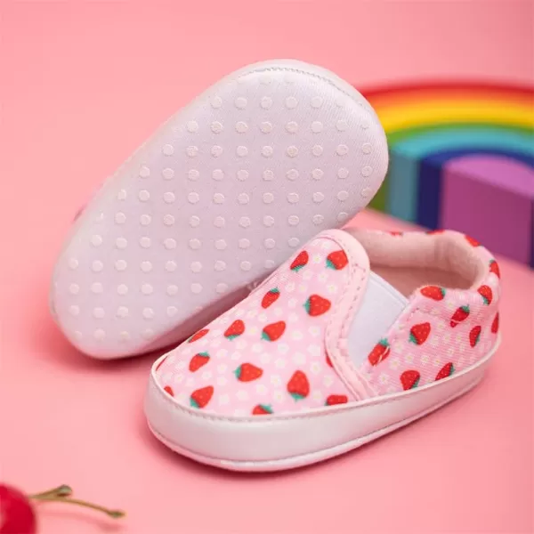Meckior Infant Baby Girls Boys Canvas Shoes Soft Sole Toddler Slip On Newborn Crib Moccasins Casual Sneaker Austin Boys Flat Lazy Loafers First Walkers Skate ShoeD20Pink Strawberry