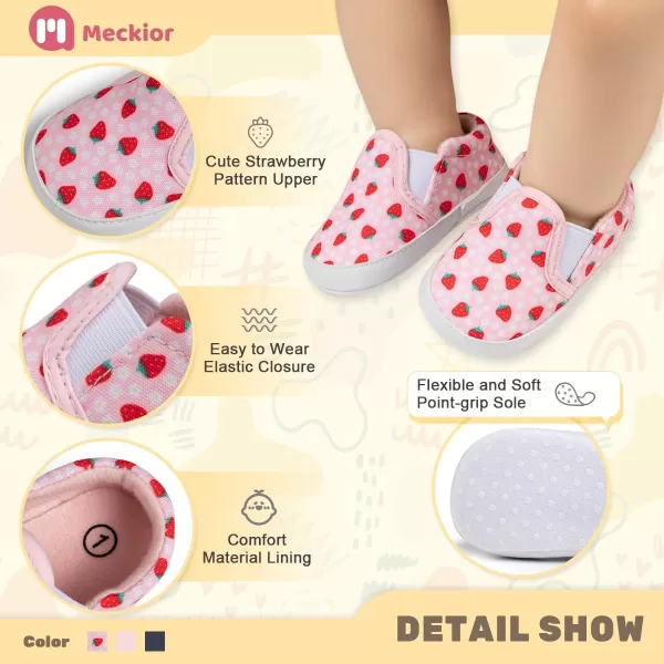 Meckior Infant Baby Girls Boys Canvas Shoes Soft Sole Toddler Slip On Newborn Crib Moccasins Casual Sneaker Austin Boys Flat Lazy Loafers First Walkers Skate ShoeD20Pink Strawberry