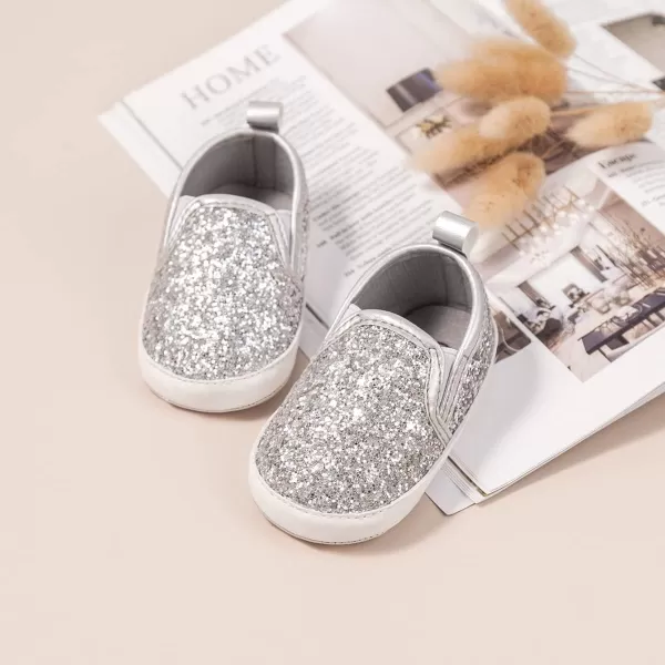 Meckior Infant Baby Girls Boys Canvas Shoes Soft Sole Toddler Slip On Newborn Crib Moccasins Casual Sneaker Austin Boys Flat Lazy Loafers First Walkers Skate ShoeA02Sequin Silver