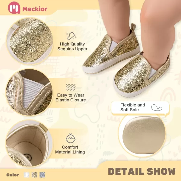 Meckior Infant Baby Girls Boys Canvas Shoes Soft Sole Toddler Slip On Newborn Crib Moccasins Casual Sneaker Austin Boys Flat Lazy Loafers First Walkers Skate ShoeA02Sequin Gold