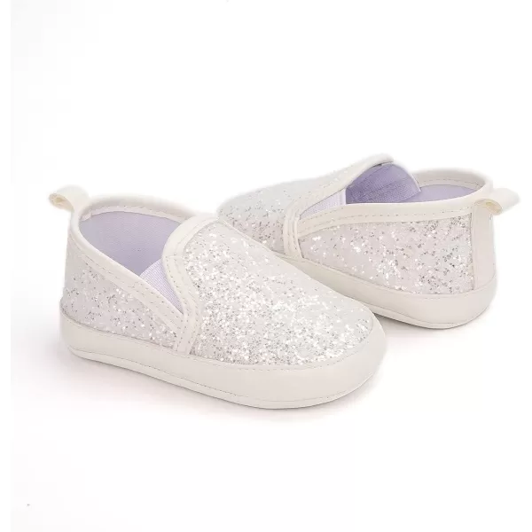 Meckior Infant Baby Girls Boys Canvas Shoes Soft Sole Toddler Slip On Newborn Crib Moccasins Casual Sneaker Austin Boys Flat Lazy Loafers First Walkers Skate ShoeA01Sequin White