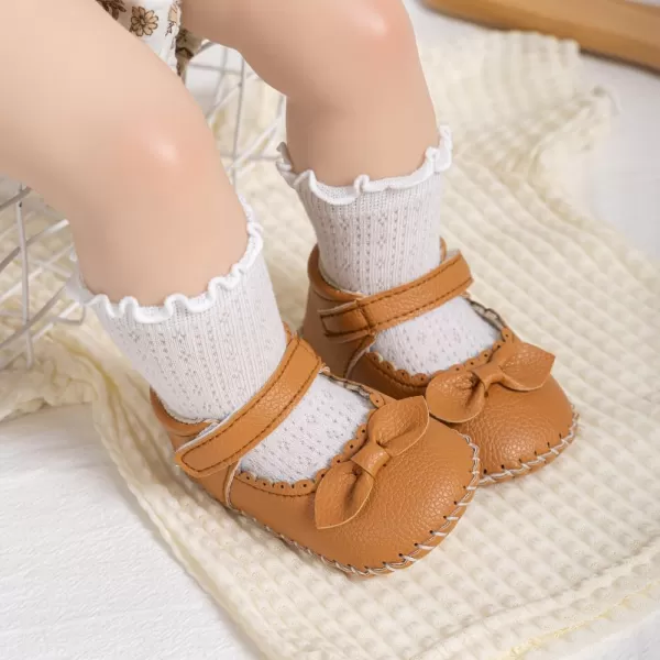 Meckior Infant Baby Girls Boys Handmade Princess Flats Toddler First Walkers Soft PU Leather NonSlip Crib Wedding Dress ShoesA01Brown