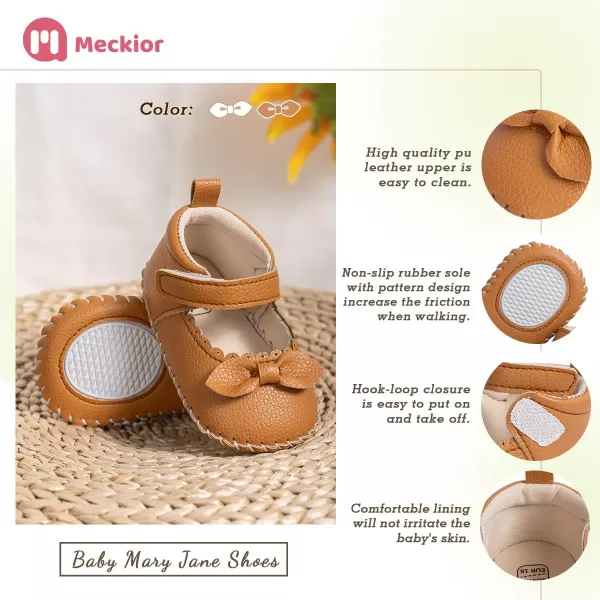 Meckior Infant Baby Girls Boys Handmade Princess Flats Toddler First Walkers Soft PU Leather NonSlip Crib Wedding Dress ShoesA01Brown