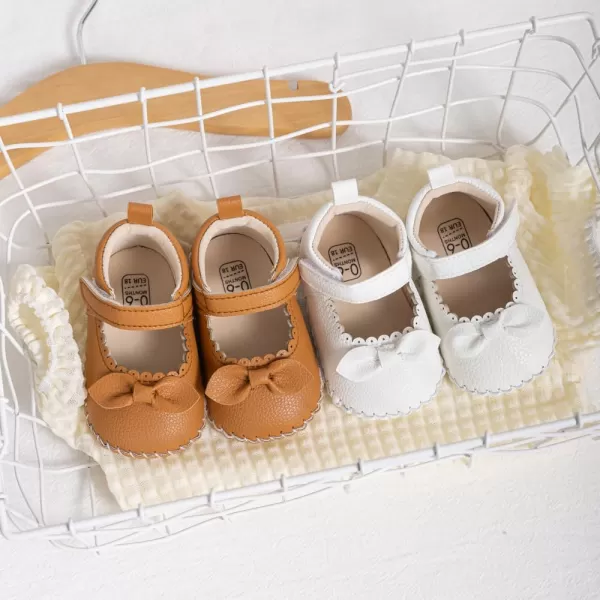 Meckior Infant Baby Girls Boys Handmade Princess Flats Toddler First Walkers Soft PU Leather NonSlip Crib Wedding Dress ShoesA01Brown