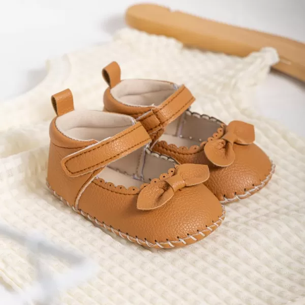 Meckior Infant Baby Girls Boys Handmade Princess Flats Toddler First Walkers Soft PU Leather NonSlip Crib Wedding Dress ShoesA01Brown
