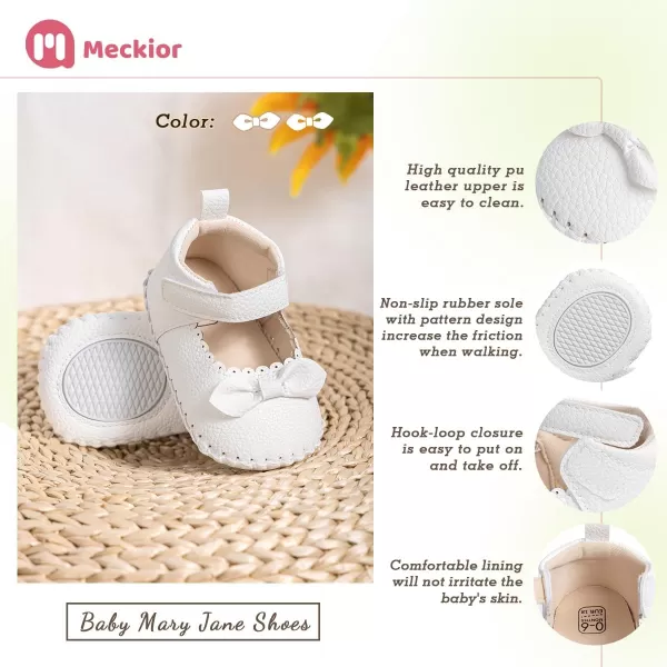 Meckior Infant Baby Girls Boys Handmade Princess Flats Toddler First Walkers Soft PU Leather NonSlip Crib Wedding Dress ShoesA01White