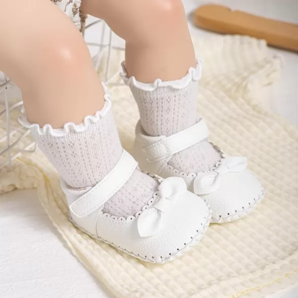 Meckior Infant Baby Girls Boys Handmade Princess Flats Toddler First Walkers Soft PU Leather NonSlip Crib Wedding Dress ShoesA01White