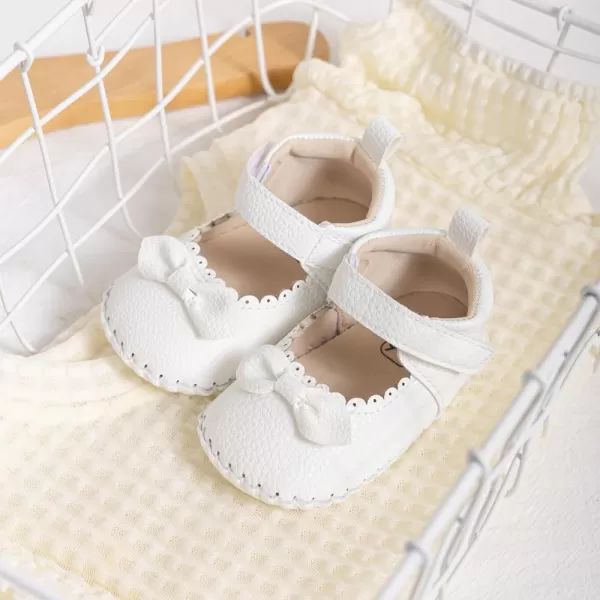 Meckior Infant Baby Girls Boys Handmade Princess Flats Toddler First Walkers Soft PU Leather NonSlip Crib Wedding Dress ShoesA01White