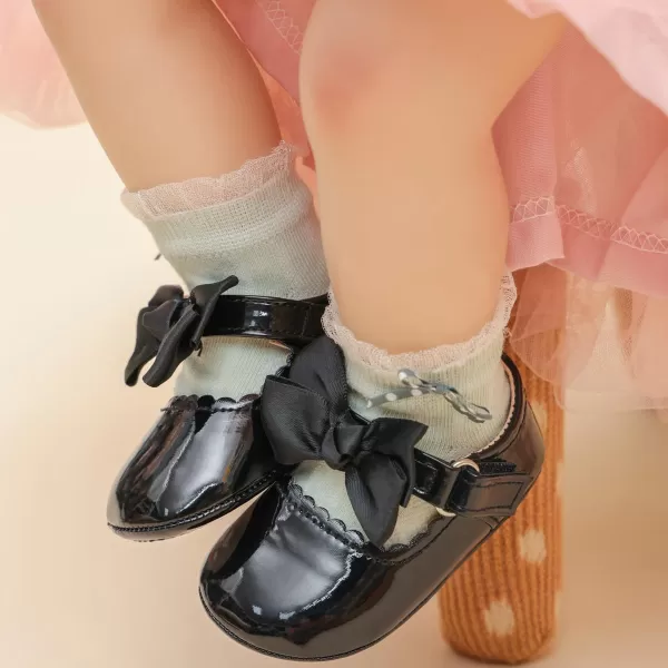 Meckior Infant Baby Girls Boys Handmade Princess Flats Toddler First Walkers Soft PU Leather NonSlip Crib Wedding Dress ShoesA02Black
