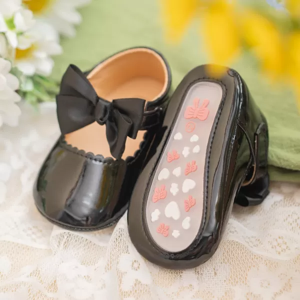 Meckior Infant Baby Girls Boys Handmade Princess Flats Toddler First Walkers Soft PU Leather NonSlip Crib Wedding Dress ShoesA02Black