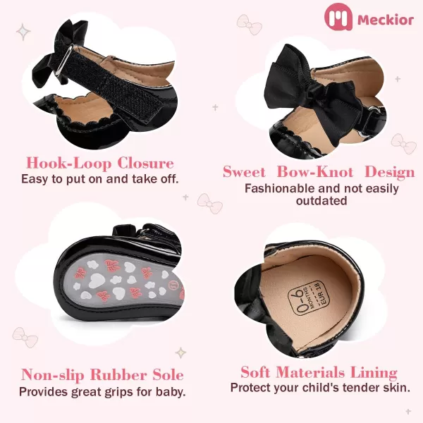Meckior Infant Baby Girls Boys Handmade Princess Flats Toddler First Walkers Soft PU Leather NonSlip Crib Wedding Dress ShoesA02Black
