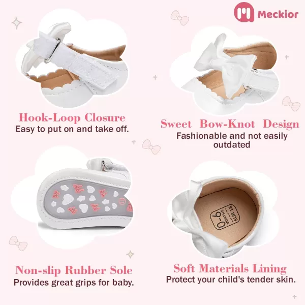 Meckior Infant Baby Girls Boys Handmade Princess Flats Toddler First Walkers Soft PU Leather NonSlip Crib Wedding Dress ShoesA02White