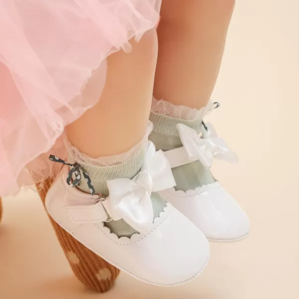 Meckior Infant Baby Girls Boys Handmade Princess Flats Toddler First Walkers Soft PU Leather NonSlip Crib Wedding Dress ShoesA02White